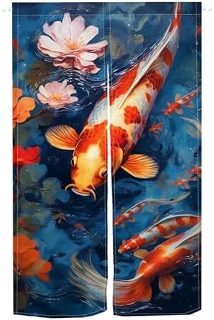 Red White Koi Noren Door Curtain 335 x 59 In