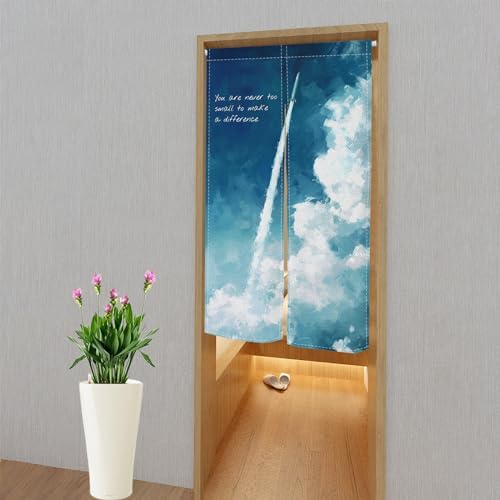Leowefowa Japanese Noren Door Curtain Blue Sky White Cloud