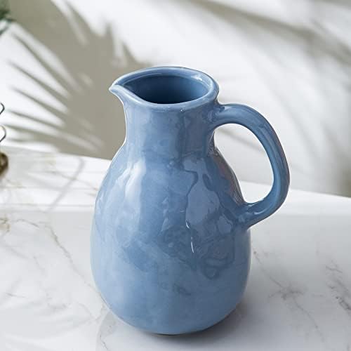 Kimdio Blue Ceramic Pitcher Vase with Handle
