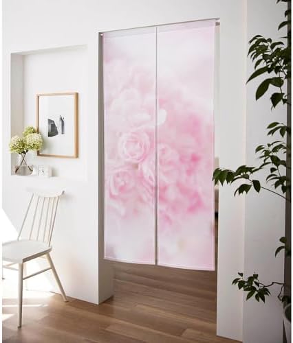 Japanese Style Noren Door Curtain Pink Bloomy Flowers 34x60