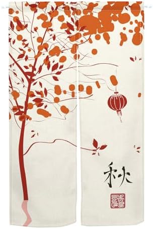 Japanese Noren Door Curtain with Fall Leaves Design