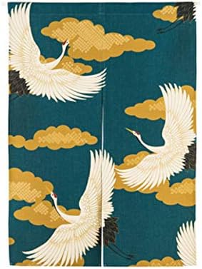 Cotton Linen Crane Noren Curtain 335x355 Inches