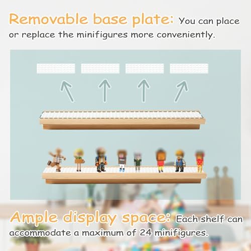 3-Pack Bamboo Floating Display Shelves for Minifigures