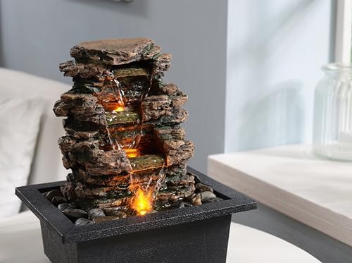 MAOCHI Tabletop Water Fountain with Automatic Pump and Natural River Rocks