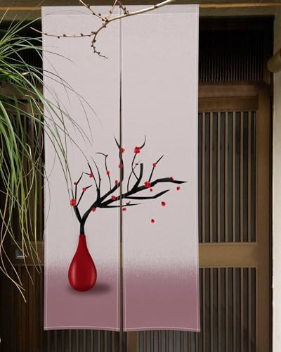 Red Plum in Vase Japanese Style Panel Door Curtain