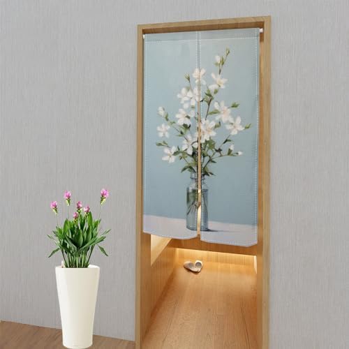 Noren Japanese Ink Painting Flowers in Vase Doorway Curtain