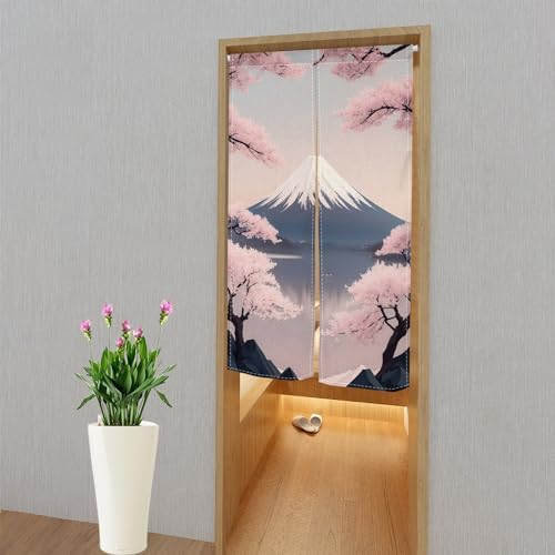 Leowefowa Japanese Noren Curtain Pink Cherry Blossom Panel 34x60