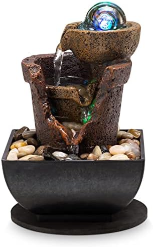 AMOOTEK Tabletop Fountain with LED Lights and Bubble Bubbles
