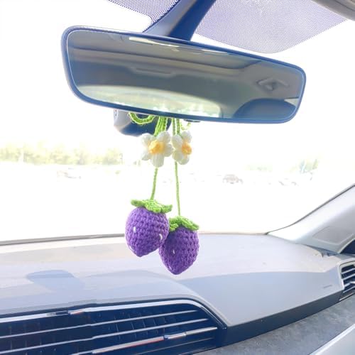 Motaney Crochet Strawberry Rear View Mirror Ornament