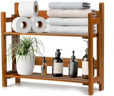 VaeFae Teak Wood Floating Shelves 2 Tier
