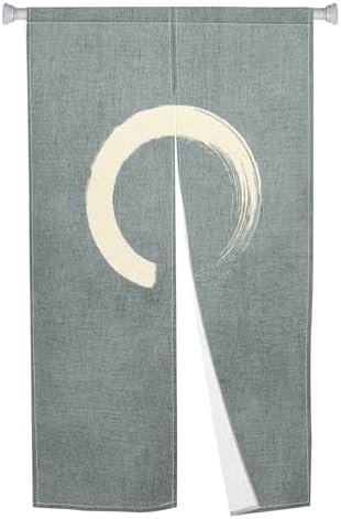 Japanese Noren Door Curtain Green Circle Print 34x60 Inches