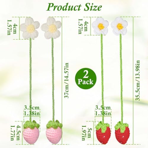 2pcs Crochet Strawberry Flower Plant Basket Car Hanging Decor