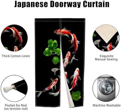 Japanese Noren Door Curtain with Golden Koi Pattern