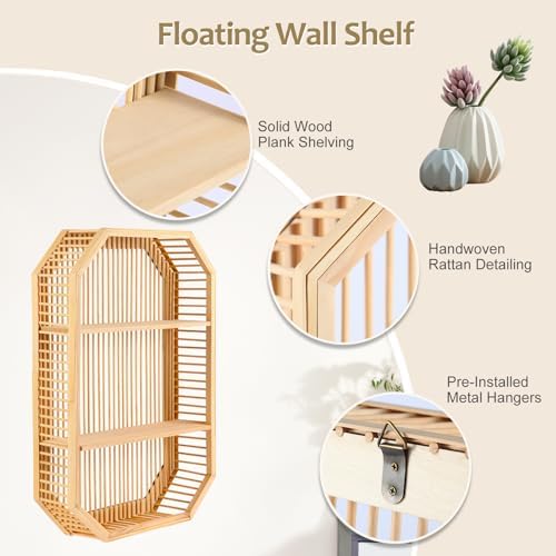 TOEEBR Square Floating Wall Shelf 2 Tier Bamboo Decor