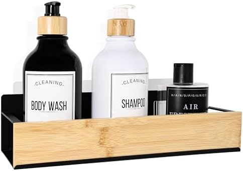 OKOMATCH Bathroom Floating Shelf with Bamboo Front Lip Black