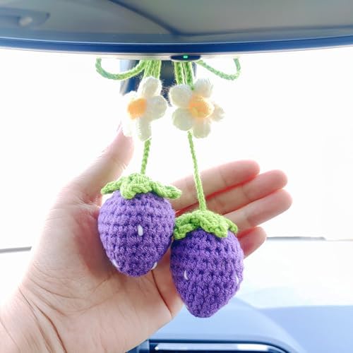 Motaney Crochet Strawberry Rear View Mirror Ornament