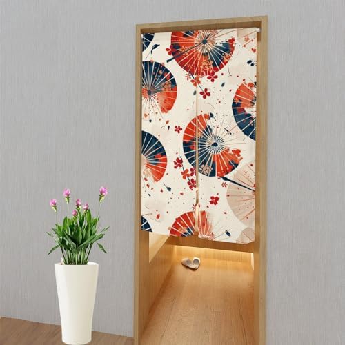Leowefowa Japanese Noren Door Curtain Red Blue Pattern 34x60