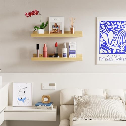 16 Inch Bamboo Floating Shelves Set of 2 with Lip