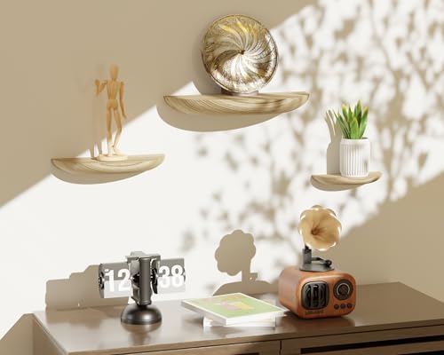 Solid Wood Half Round Floating Wall Shelves Light Brown