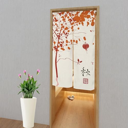 Japanese Noren Door Curtain with Fall Leaves Design