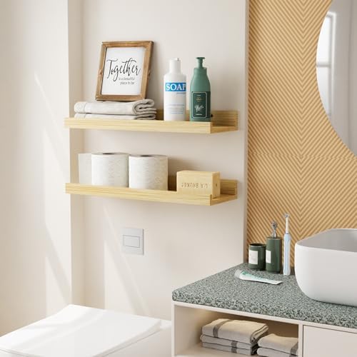 16 Inch Bamboo Floating Shelves Set of 2 with Lip