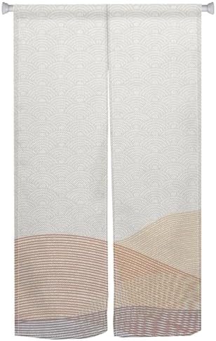 Japanese Noren Door Curtain Khaki Wave Design 34x48 Inches