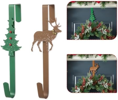 Glitzhome 2 Pack Wreath Hangers with Tree and Reindeer