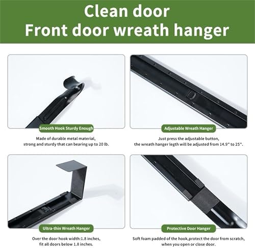 Adjustable Wreath Hanger for Front Door Black