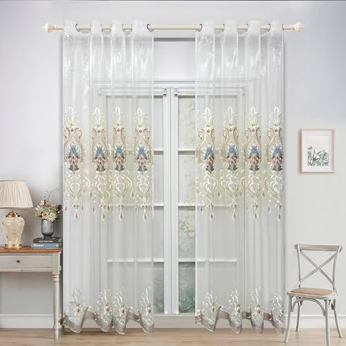European Sheer Curtains 2 Panels W66 X L96 Inch