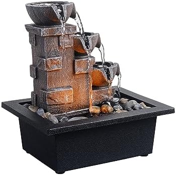 GOSSI 3-Tier Stone Wall Tabletop Fountain with LED Lights