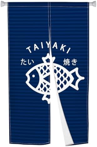 Traditional Japanese Noren Doorway Curtain with Taiyaki Print