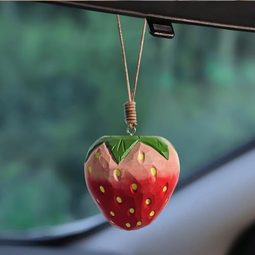 Handcrafted Strawberry Wood Ornament - Car Decor Gift for Women