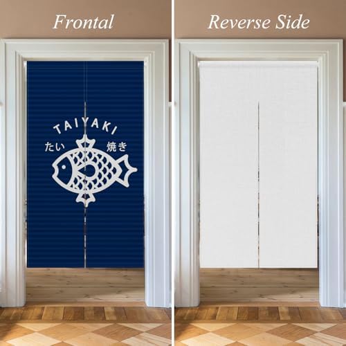 Traditional Japanese Noren Doorway Curtain with Taiyaki Print