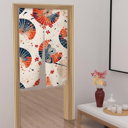 Leowefowa Japanese Noren Door Curtain Red Blue Pattern 34x60