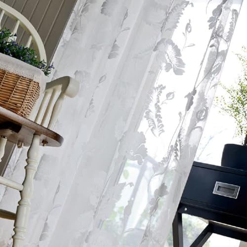 Iuokuby Retro Flower Jacquard Sheer Curtains Panel