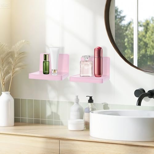 Set of 6 Small Floating Wall Shelves in Pink