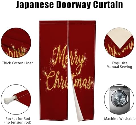 Long Japanese Noren Door Curtain with Red Christmas Print
