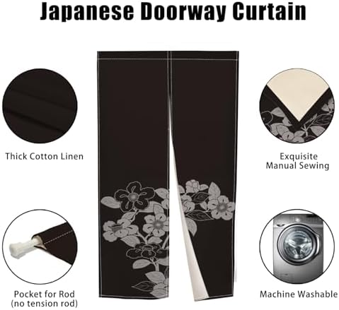Japanese Door Curtain with Blooming Flowers Design