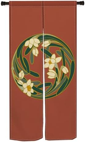 Japanese Style Door Curtain with Round Flowers Design