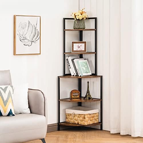 Apicizon 5 Tier Corner Shelf with Metal Frame