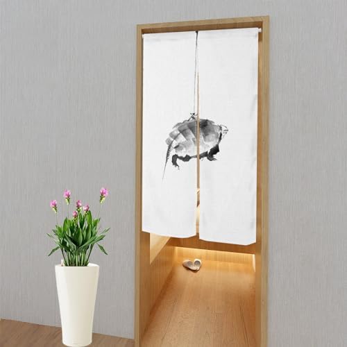 Long Japanese Noren Door Curtain Turtle White