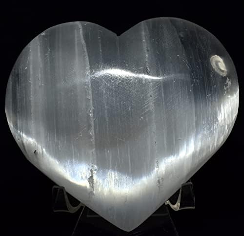44 Inch Selenite Puffy Heart with Acrylic Stand