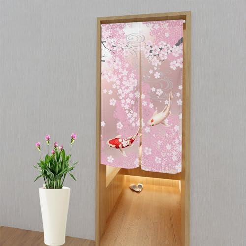 Leowefowa Pink Cherry Blossom Noren Curtain Panel