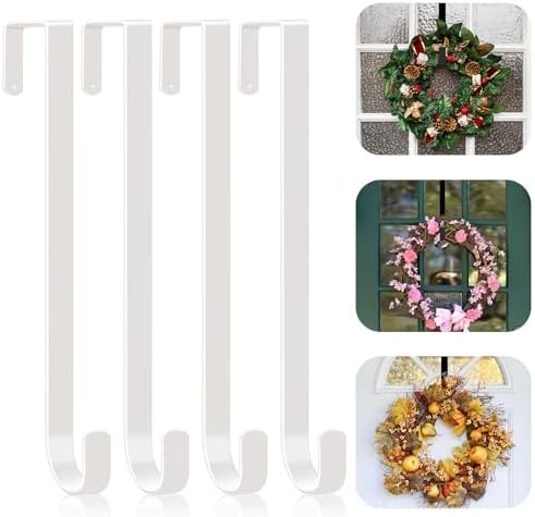 4 Pack Wreath Hangers for Front Door - White