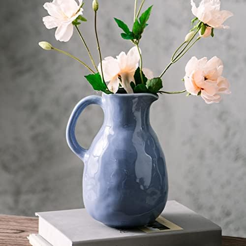 Kimdio Blue Ceramic Pitcher Vase with Handle