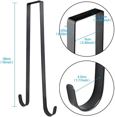 15-Inch Double-Sided Wreath Hook for Christmas Black Metal Hook Hanger