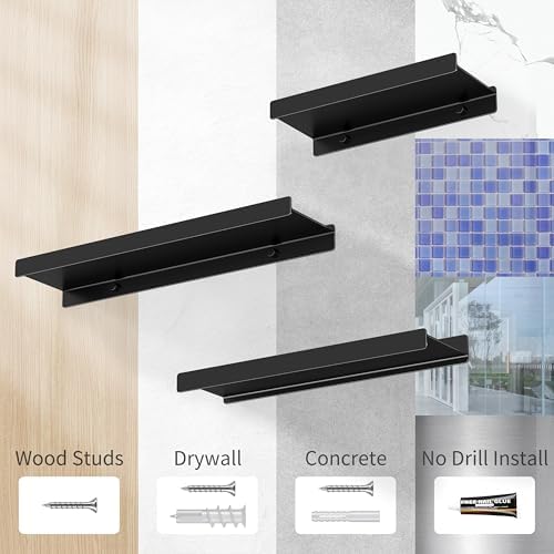 Danpoo Black Floating Metal Wall Shelf 12 Inch