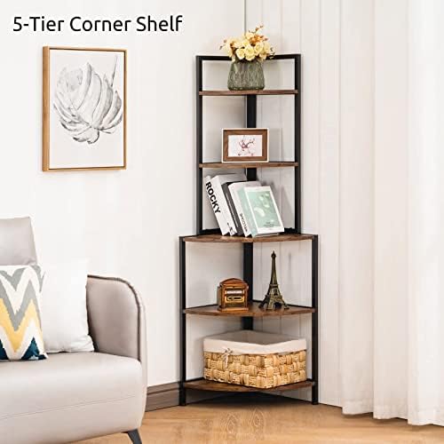 Apicizon 5 Tier Corner Shelf with Metal Frame