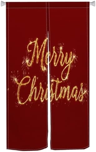 Long Japanese Noren Door Curtain with Red Christmas Print