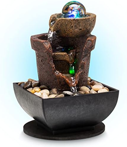 AMOOTEK Tabletop Fountain with LED Lights and Bubble Bubbles